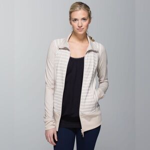 Lululemon Nice Asana Jacket Deauville Stripe Heathered Cashew White - Size: 6